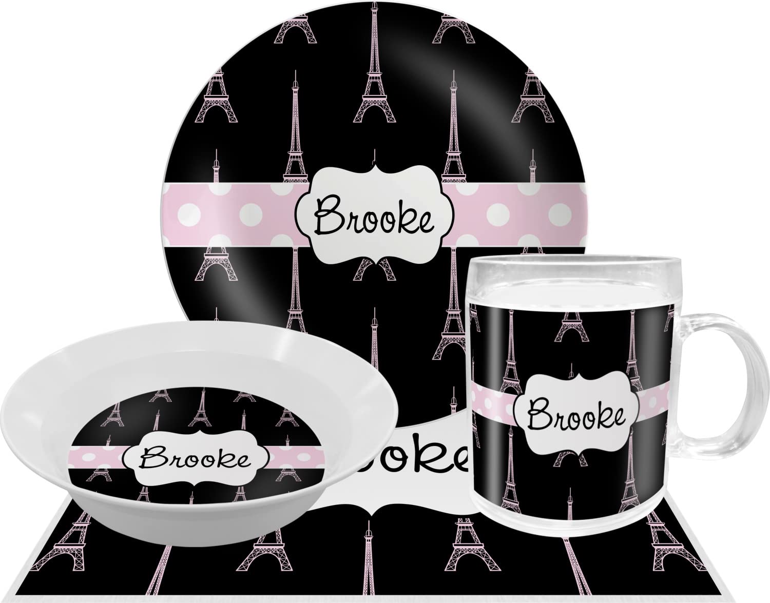 Personalized Black Eiffel Tower Melamine Bowl - 12 oz