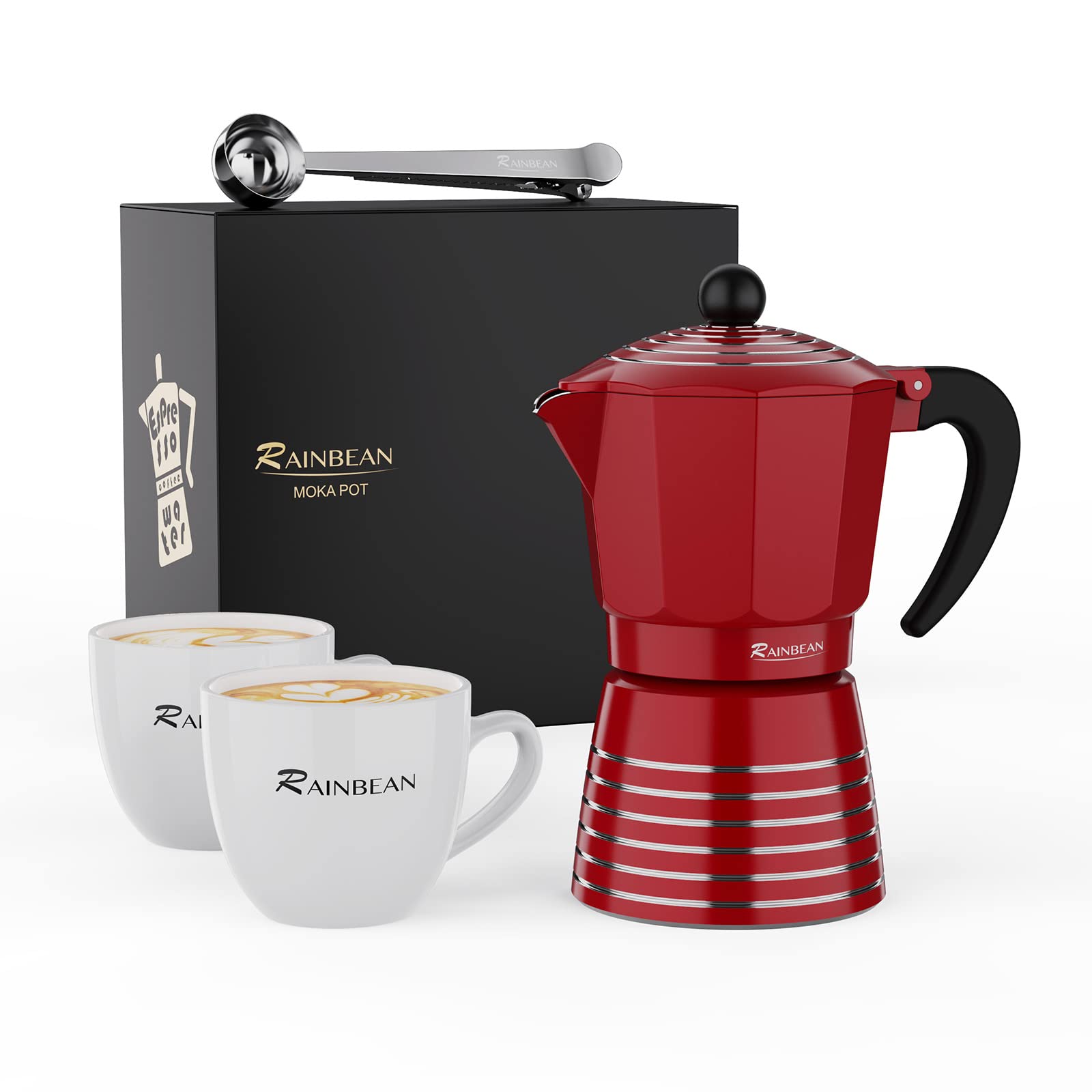 RAINBEAN Moka Pot 6 Cup, Aluminum Stovetop Espresso Coffee Maker