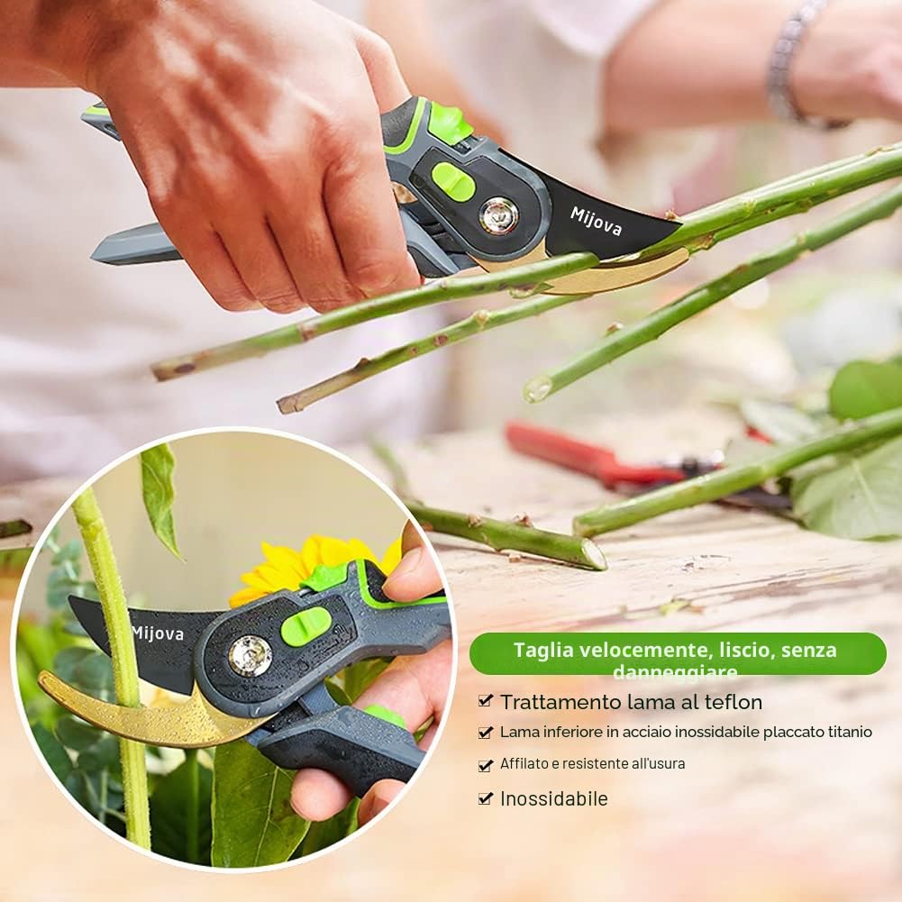 Cesoie da giardino - cesoie da giardino per impieghi gravosi con lame in acciaio inox - design ergonomico - cesoie per piante - cesoie per rose - Un grande regalo per ogni amante del giardino