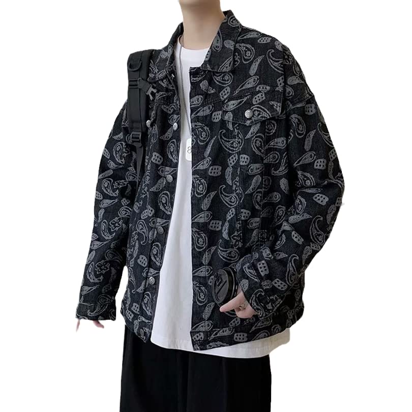 Bandana Paisley Embroidery Men's Denim Jacket Male Streetwear Casual Jeans Coat Oversize Clothes Spring Cowboy