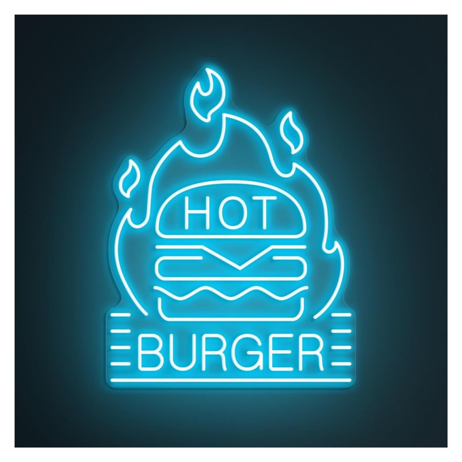 RONGCH Hanging Art Signs Hot Burger Neon Sign, Suitable for Fast Food Shop Decor with Brightness Adjustable 55cm(Ice Blue)