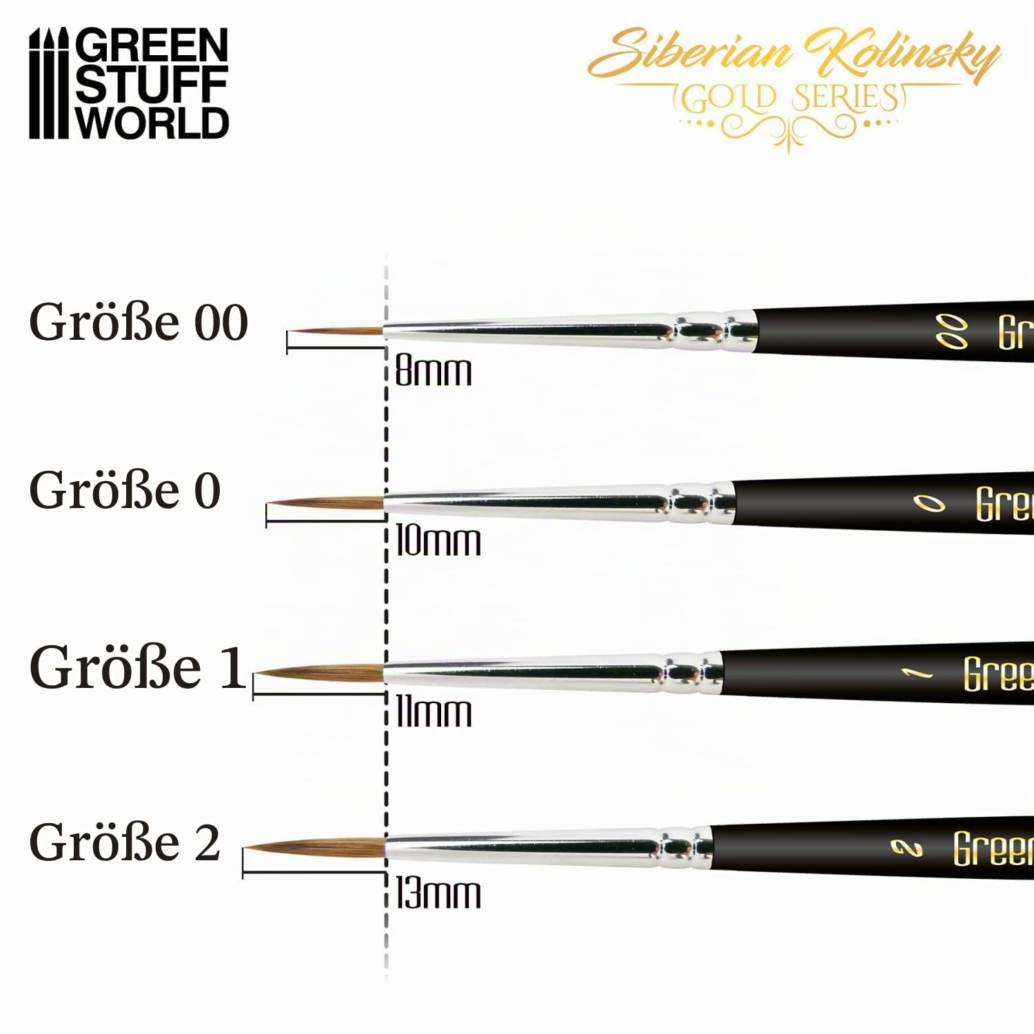 Green Stuff World Kolinsky Pinselset, Premium Gold Series, 4 Pinsel