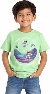 TheInkLayer Kids Round Neck Astronaut Space Print Premium Cotton T-Shirt, Black, Regular Fit, Casual Style, 2-8 Years Price In India