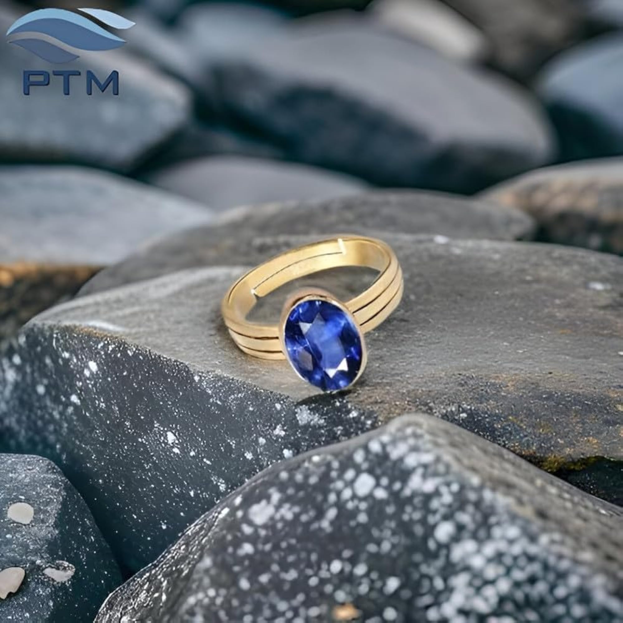 Women's Blue Sapphire Gold Plated Adjustable Ring, Astrological Gemstone