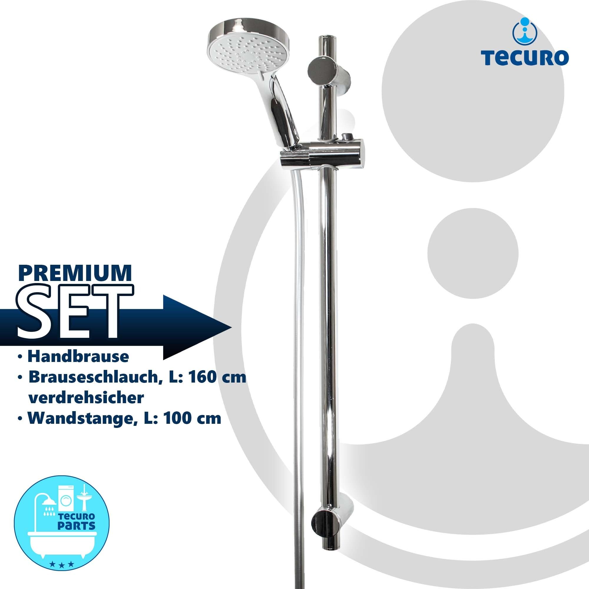 tecuro Zestaw prysznicowy ew-090 – z 3 funkcjami, słuchawka prysznicowa, wąż prysznicowy 160 cm, drążek ścienny 100 cm
