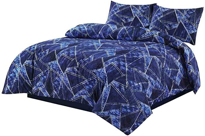 Axcent Comfort Jaxon Navy Blue Printed Reversible Geometric King Size Duvet Cover Soft Poly Cotton Wrinkle Free Duvet Cover Set with 2 Pillow cases
