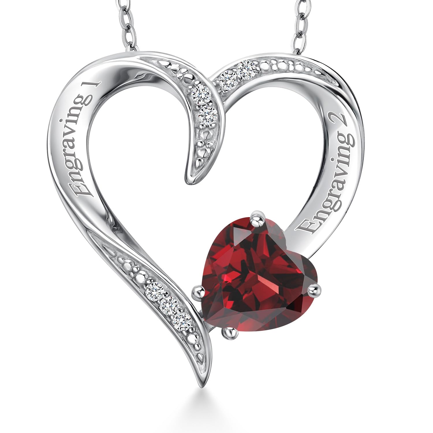 Gem Stone King Customized Personalized Engraved Heart Pendant Necklace For Women | 925 Sterling Silver | 7MM Heart Shape | Gemstone Birthstone and