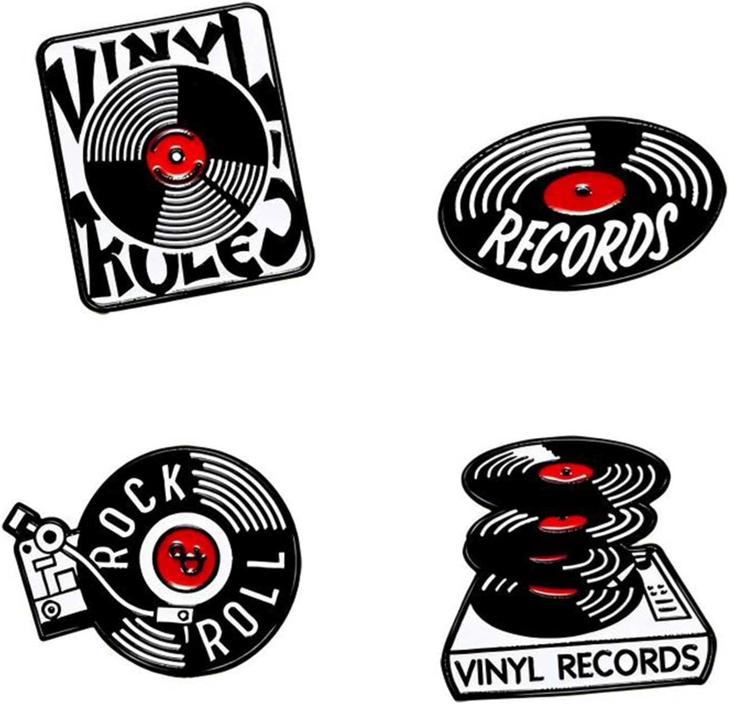4PCS Vintage Vinyl Record Enamel Pins - Retro Music Lover Accessories, Record Player Brooches & Lapel Pins for Jackets, Bags, Denim, Gift for Music Enthusiasts