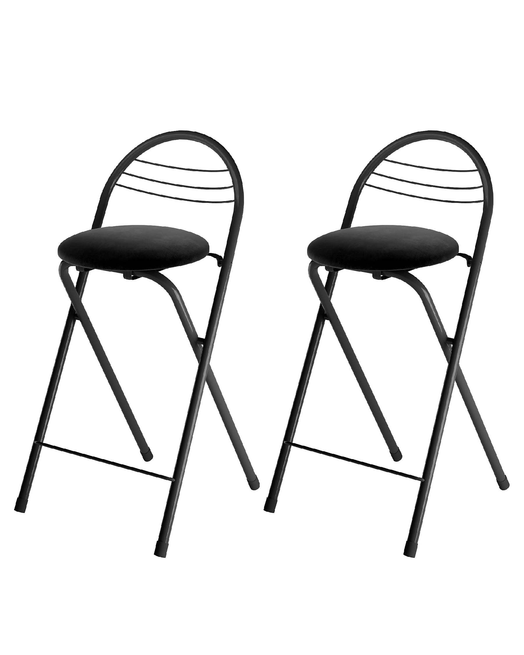 Barhocker 2er Set Barhocker Klappbar mit Lehne Klappbarer Hocker Schwarz Barstuhl Metall mit Weichem Samt-Sitzkissen, Küchenhocker Faltbar Platzsparend, Küchenstuhl Bar Hocker 61cm Sitzhöhe