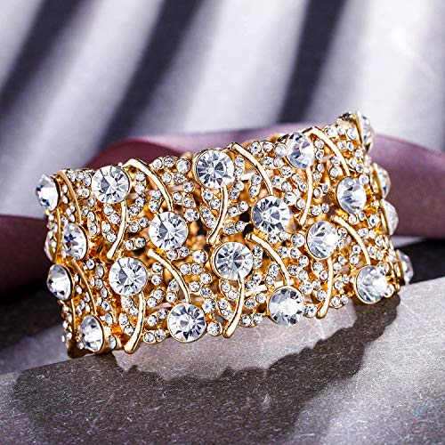 BriLove Women's Wedding Bridal Crystal Cluster Tennis Stretch Bracelet4