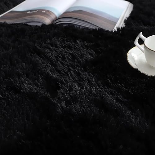 Miniatura 3 de Vafodo Fluffy Bedroom Carpet, 2x3 Feet Shaggy Fuzzy Rug for Kids & Baby, Solid Black Area Rug for Living Room, Cute Room Decor
