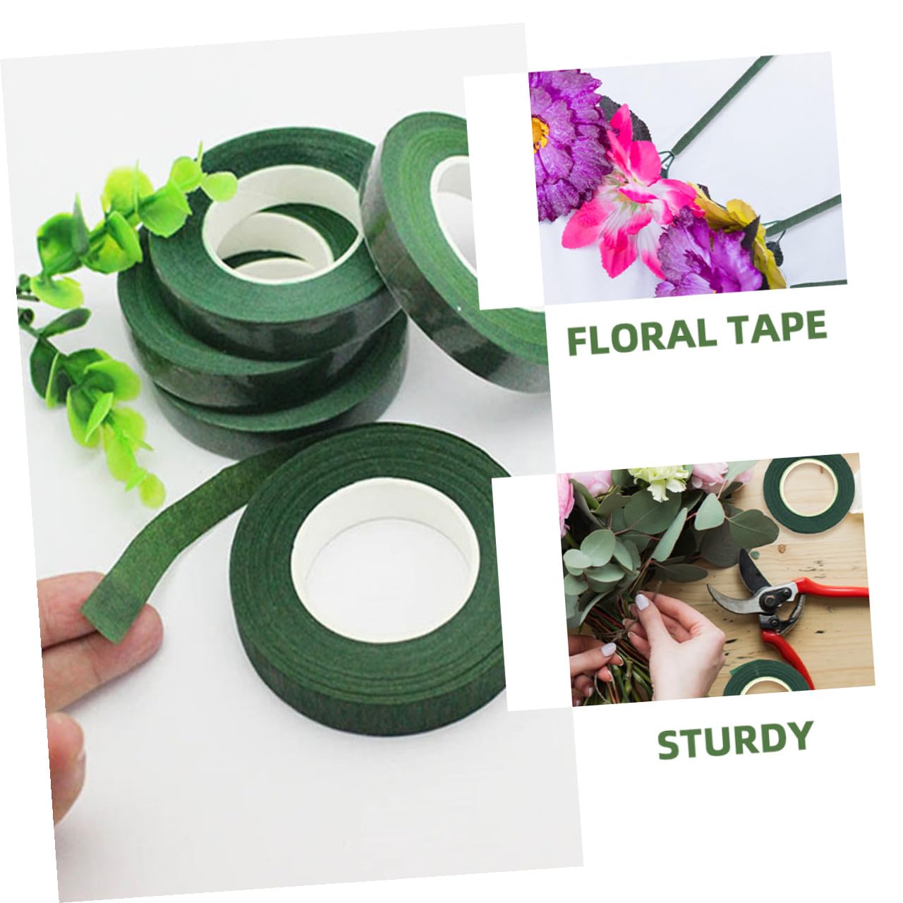 Amosfun 12 Rolls Floral Tape Bouquet Wrap Stem Adhesive Tape Dark Green 12mm X 30 Yards Floral Arrangement Supplies for Florists and DIY Flower Wrapping