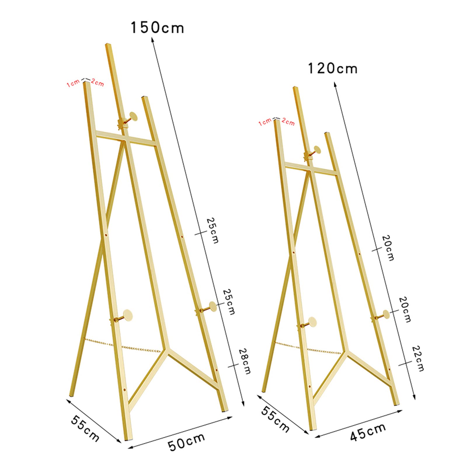 NZPOST Cavalletto espositivo da 120/150 cm di Altezza, cavalletto da Pittura Portatile, cavalletto in Metallo Leggero per Schizzi all'Interno e all'Esterno, Nero/Oro/Bianco (bi