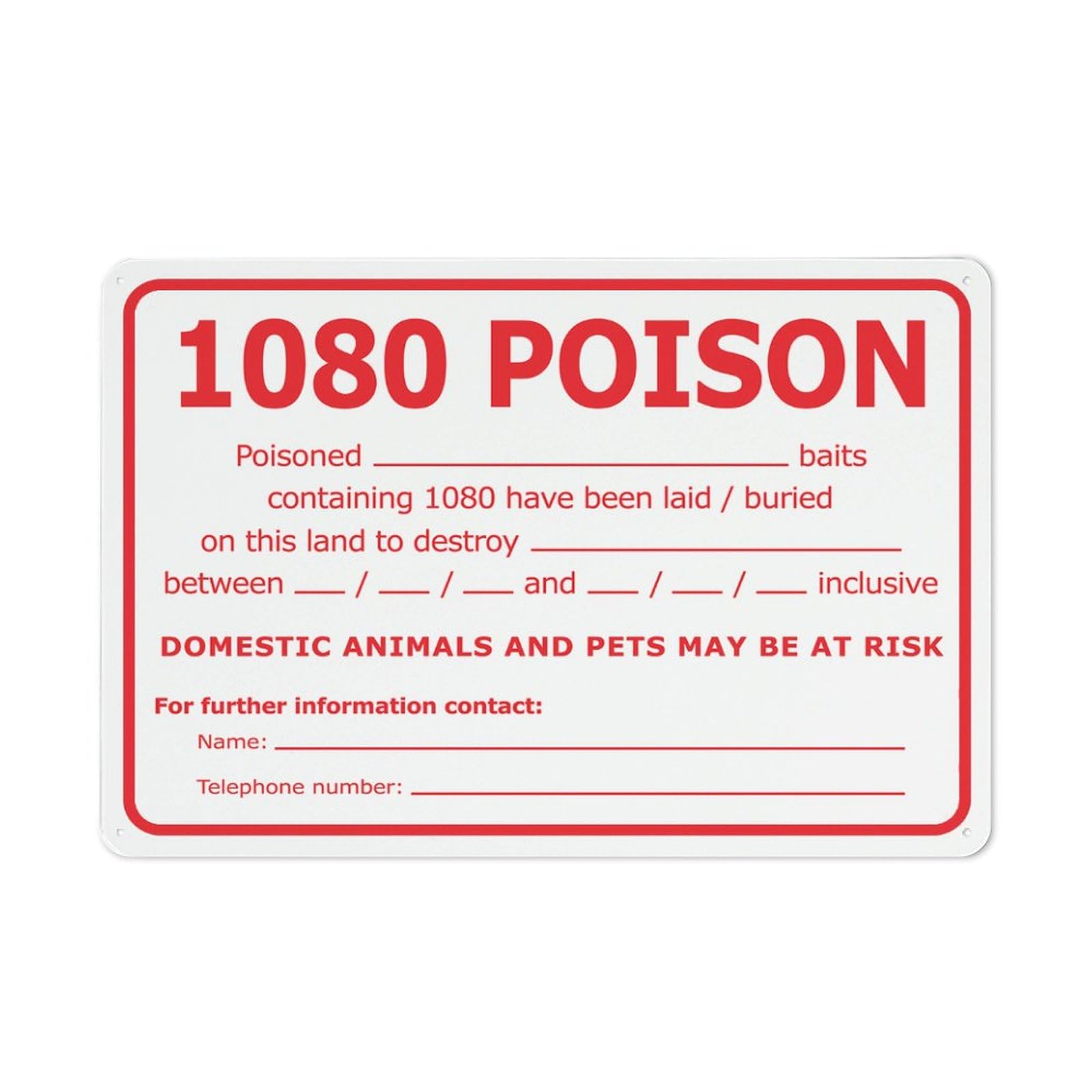 1080 Poison Chart Sign, 8x12 Inch UV-Printed Aluminum Outdoor Sign, Weatherproof Security Sign for Home or Business
