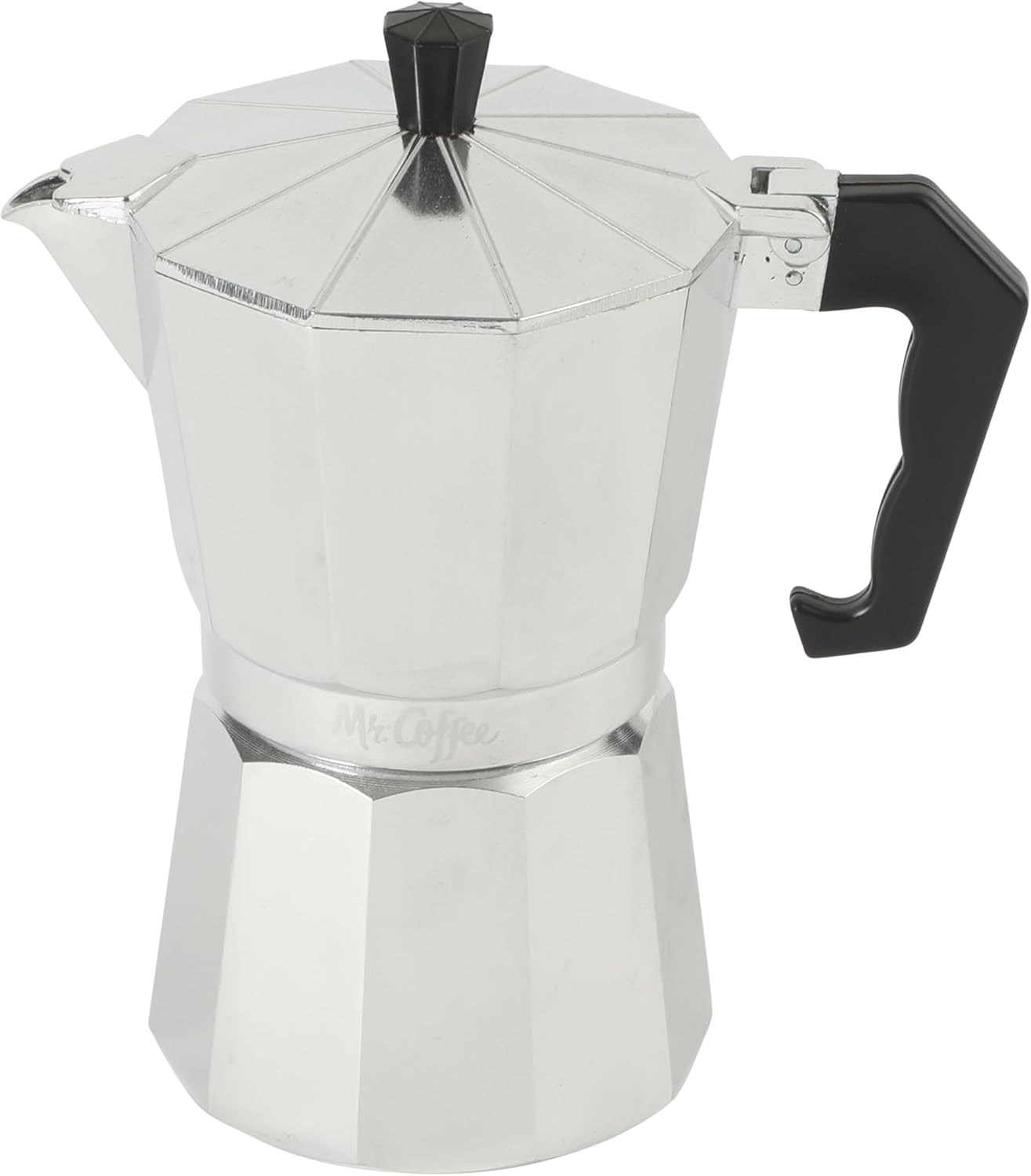Mr. Coffee Brixia 6-Cup Stovetop Espresso Maker – Classic Italian Moka Pot, Aluminum Silver Espresso Coffee Maker with Handle for Strong, Rich Brew
