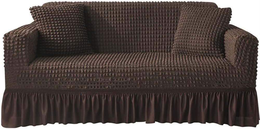 Seersucker Sofa Cover for 1/2/3/4 Seater, 3D Bubble Lattice Couch Slipcover with Skirt, Universal Washable Stretch Armrest Sofa Cover Furniture Protector (Color : Camel, Size : 1 Seater)