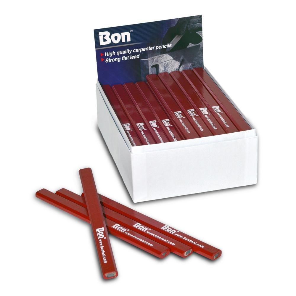 Bon Carpenter Pencils Red Casing Hard Black Lead 7" Long Thick Flat Lead Construction Marking Pencils 12/PKG Clam Shell — Amazon image 4
