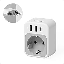 TESSAN Italian Socket Adapter with 1 USB C 2 USB A, 2500 W Italy Travel Plug Adapter, Schuko Socket Italy Type L, for Chile, Uruguay, Libya, Eritrea, San Marino