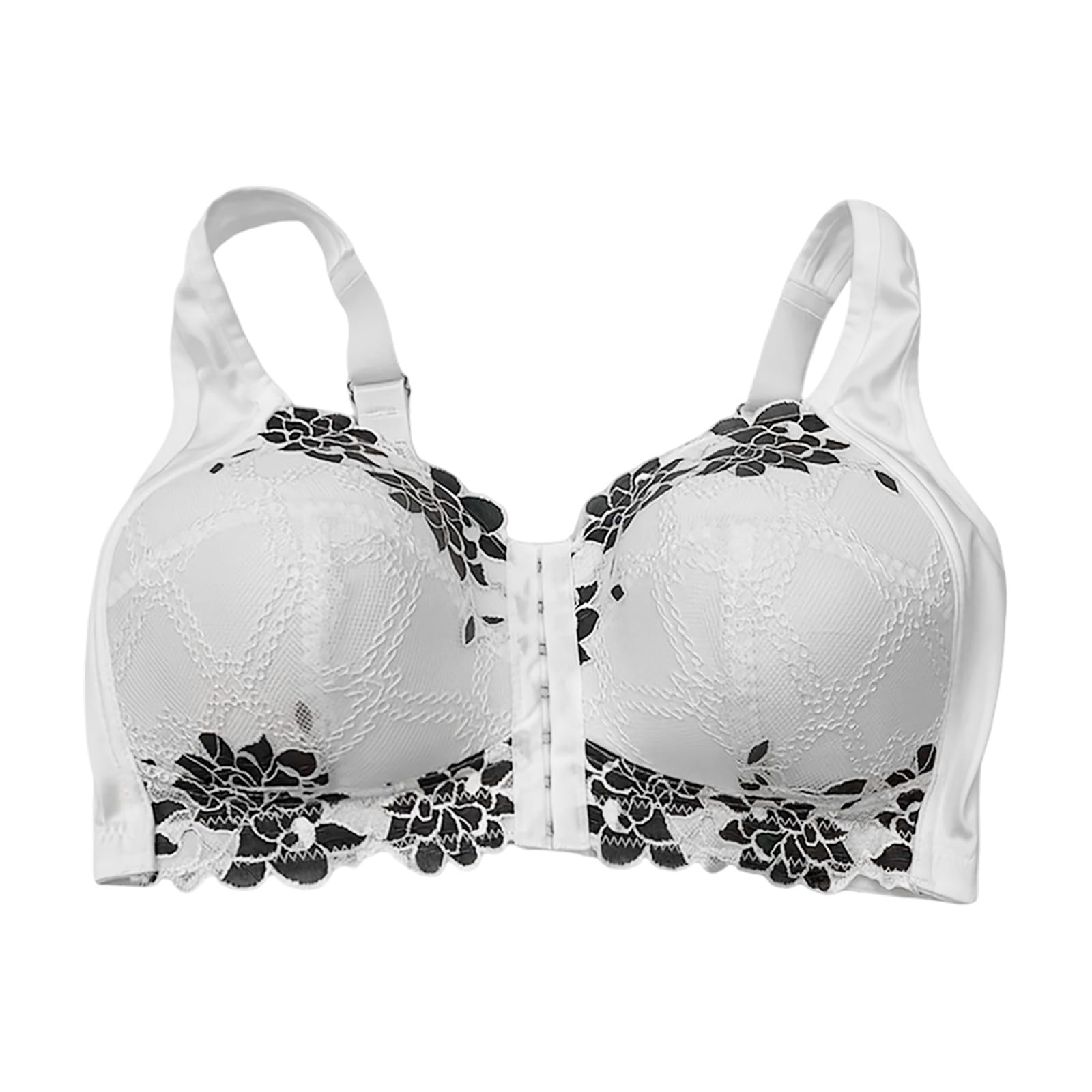 Reggiseno Anteriore in Pizzo Senza Ferretto con Coppa Non Rimovibile Taglie Forti da Donna, Bianco, 40E(40DD)