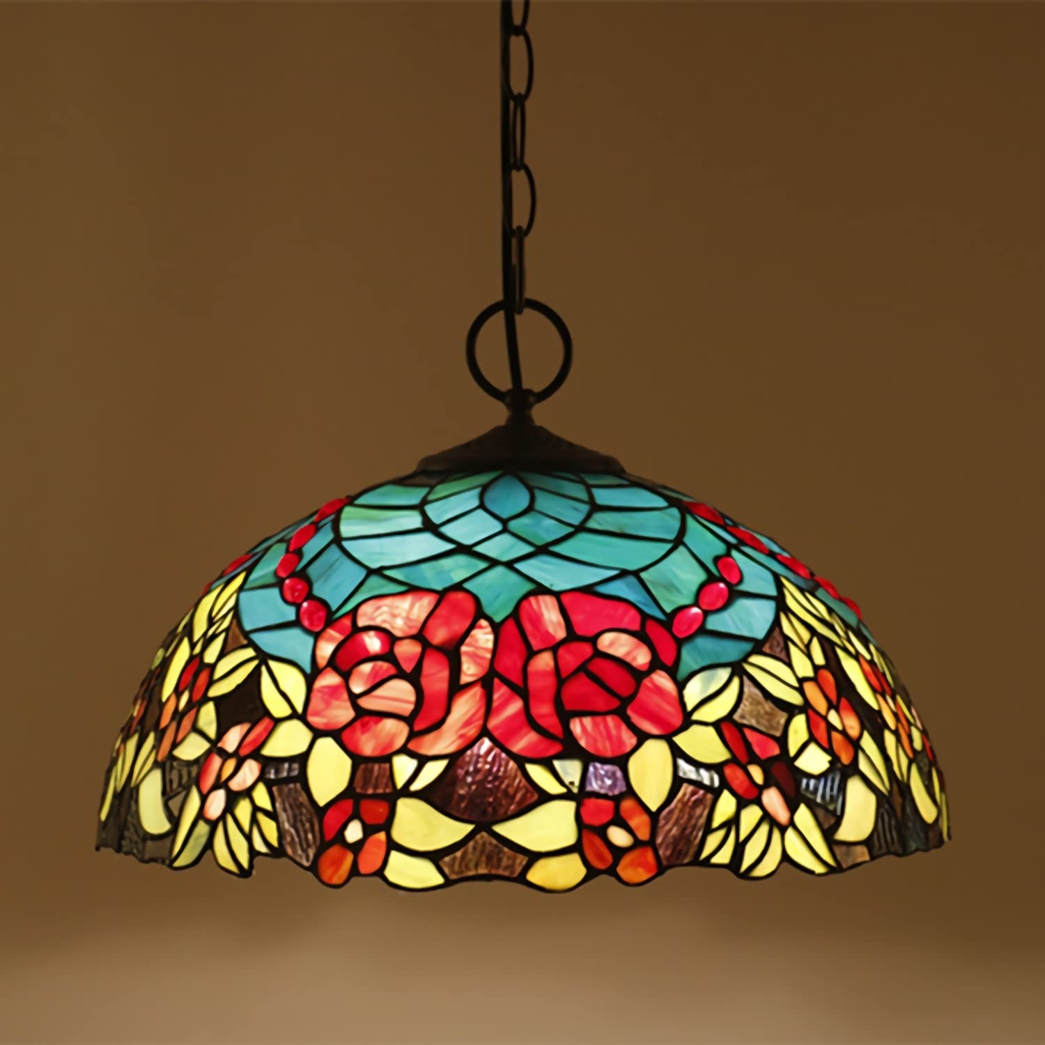 YNIYUJKL 16 Inch Tiffany-Style Chandeliers,Vintage Stained Glass Pendant Light, European Style Adjustable E27 Ceiling Light For Living Room Bedroom Dining Room,B