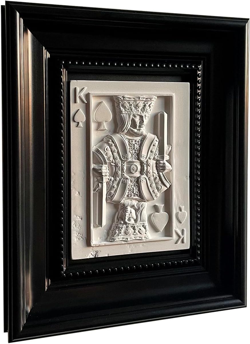 CandumyFramed Poker Wall Art 3D relief Plaster statue Vintage Farmhouse Home Decor,the King of Spades，8.5x10.5 Inch Black Frames