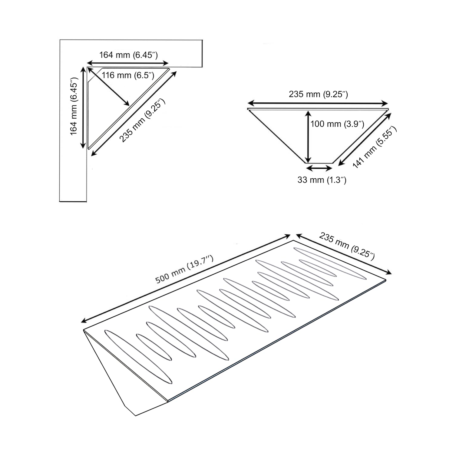 Pack de 2 trampas de graves estrechas para esquina con tela de terciopelo | Difusión - Absorción - Reflexión - Insonorización - Control acústico | 23×50cm | [PULSE (Horizont) - Wengué | Blanco]