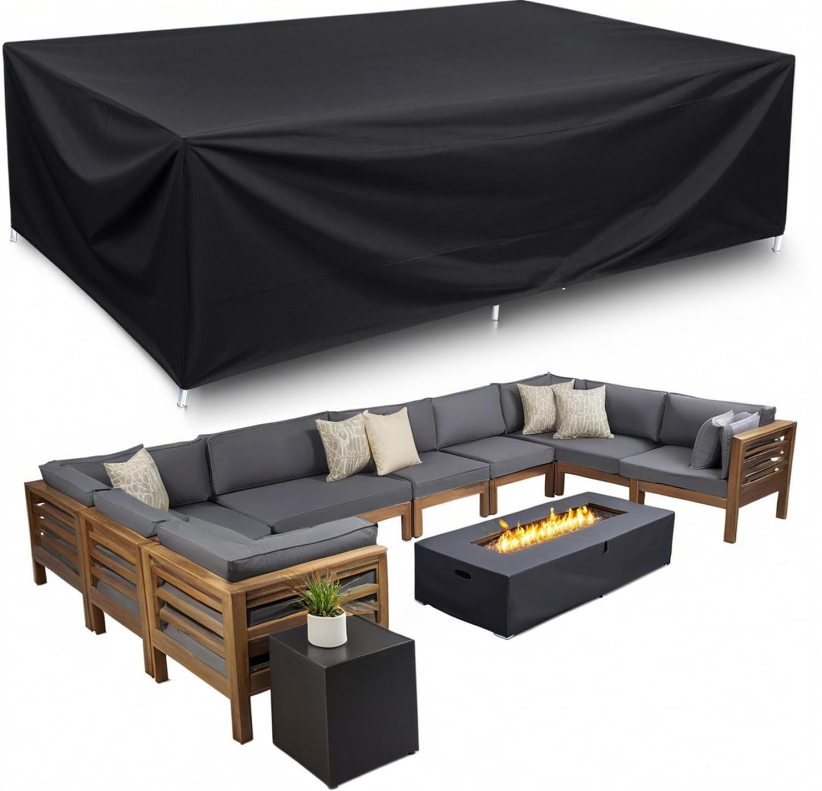 Copertura per mobili da giardino, impermeabile, resistente, 420D, 200 x 160 x 40 cm, per divano componibile da esterno, resistente agli strappi e anti-UV, nero