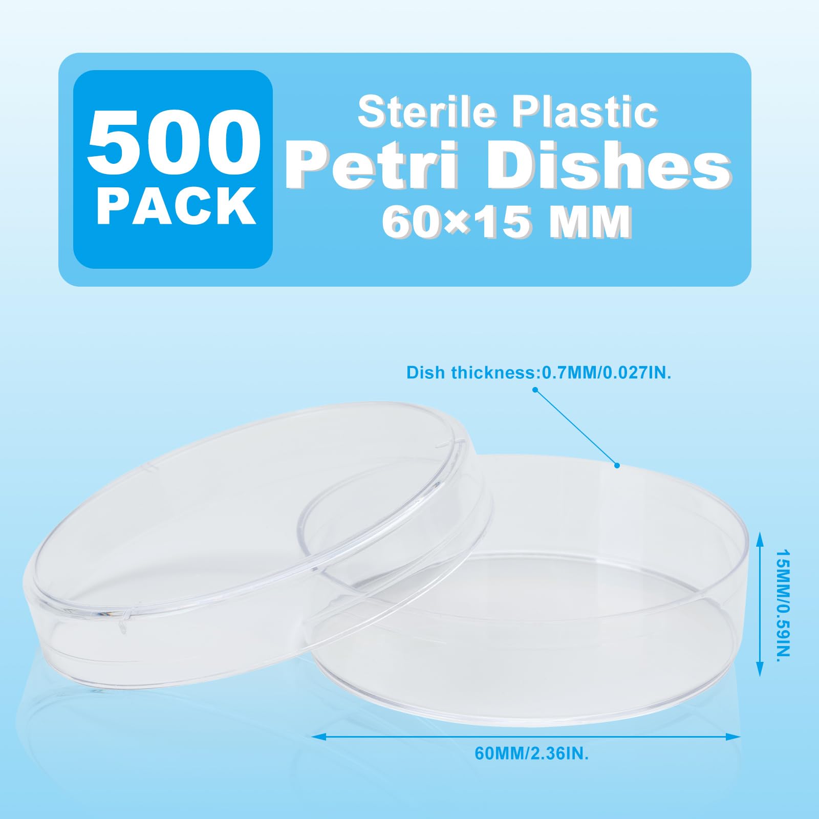 Platos Petri-60 x 15 mm, transparentes, estériles, poliestireno, apilables, caja de 500