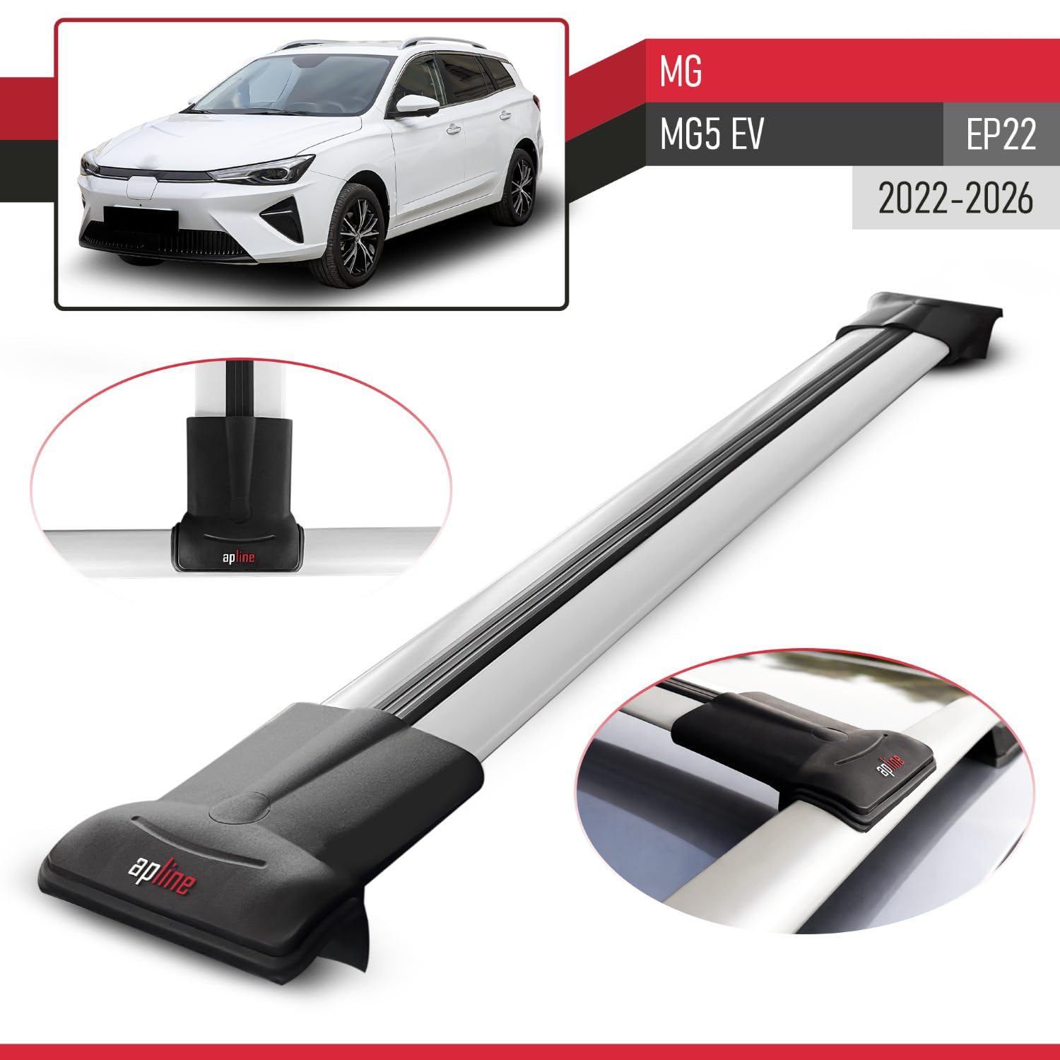 MDAK Kompatibel mit MG MG5 EV (EP22) 2022-2026 Fly Modell Relingträger Dachträger Auto Gepäckträger Grau Aluminium 2 Stangen