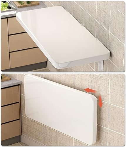 Cygjsyea Laundry Folding Table, Wood Wall Mounted Table, Bracket Heavy Duty, Stable Sturdy Wall Table For Kitchen Laundry Room Restaurant, White #TOP2