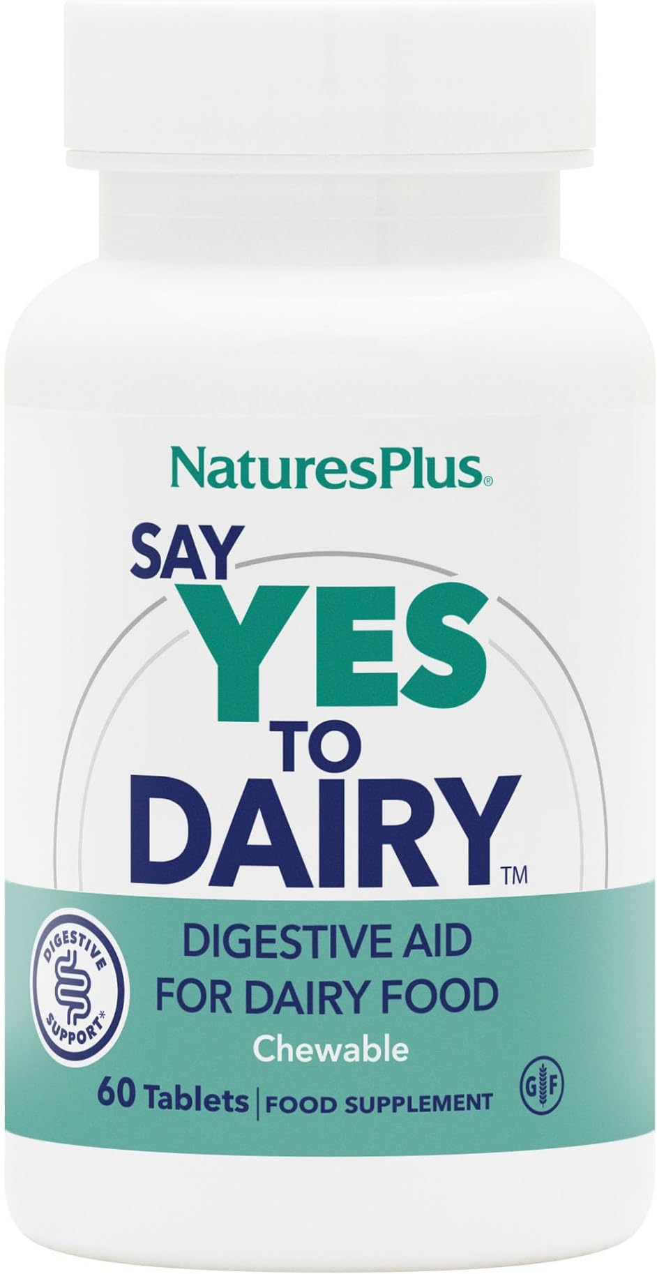 NaturesPlus Say Yes to Dairy - Natural Lactase Enzyme Supplement, High Strength, Lactose Intolerance Relief - Gluten Free, Vegan - 60 Chewable Tablets