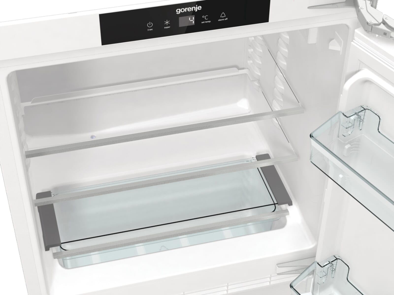 Gorenje RIU609EA1 lodówka stołowa do zabudowy/88 nisz/zawias drzwiowy stały/EEK E/138 litrów/SuperCool/cyfrowy wskaźnik temperatury/oświetlenie LED/wymienne zawiasy drzwiowe/wys. x szer. x gł.: 81,8 x