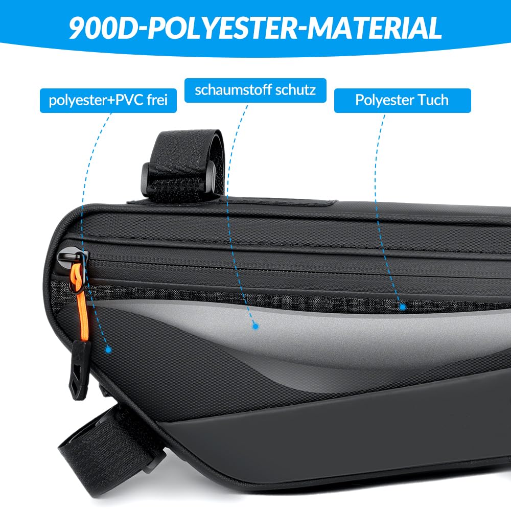 WOTOW Fahrradrahmentasche Dreiecktasche - 1,8 L wasserdichte Fahrradtasche mit Seitentasche, reflektierende Fahrradwerkzeugtasche 30 * 11,5 * 5,7 cm