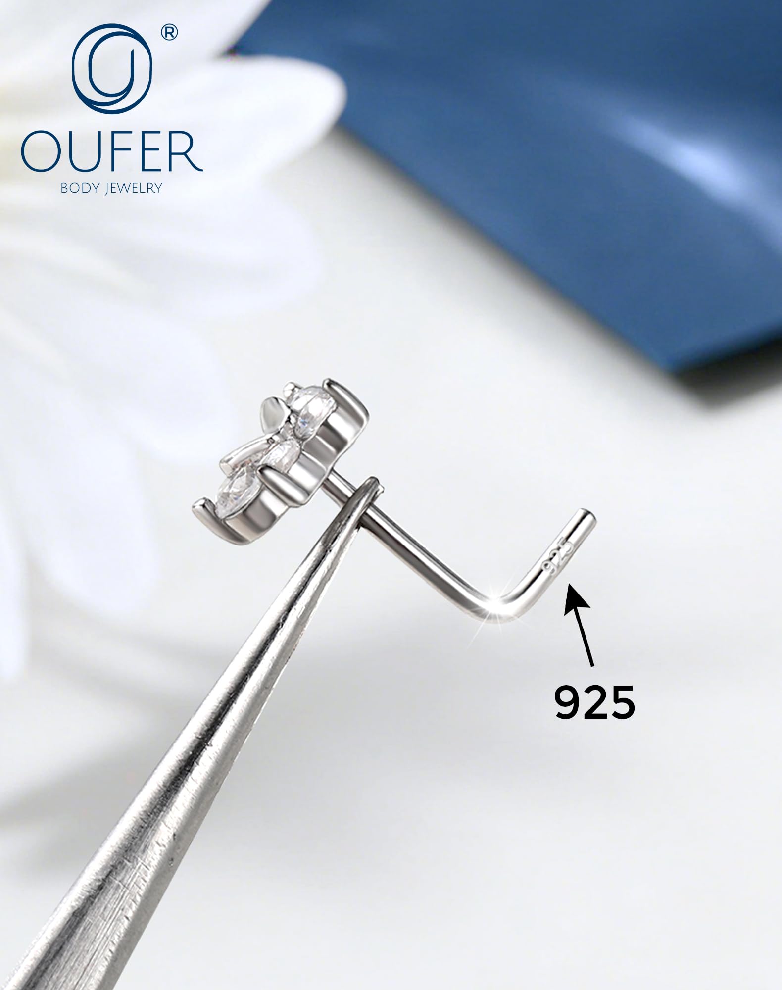 OUFER Piercing Nez 925 Argent Sterling Nose Piercing Jewellery L-Forme 20G Percing au Nez 7mm Vis Minimaliste CZ Transparent Bijoux pour Nostril pour Femmes - 4