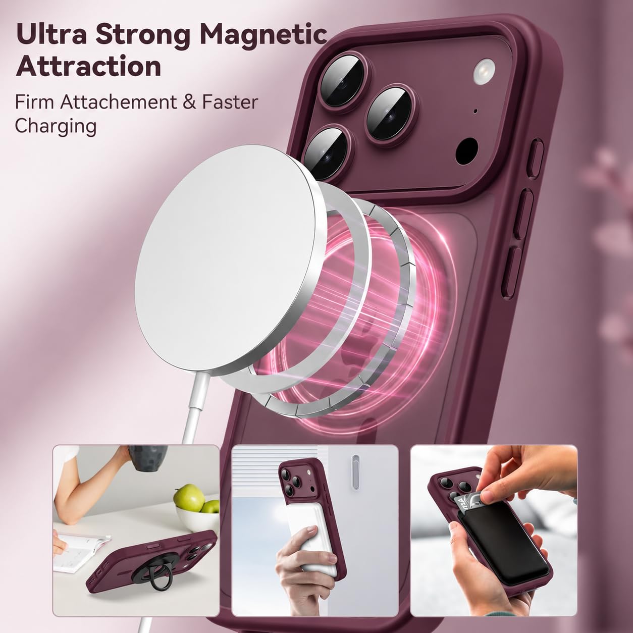 EGOTUDE for iPhone 18 Pro & iPhone 17 Pro Case, Frosted Translucent Matte Hard Back Cover Compatible with Mag-Safe (Burgundy) — Amazon image 5