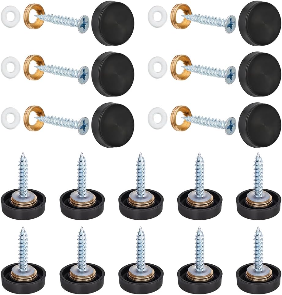 BENECREAT 30 Pack Decorative Screw Covers, 0.63inch Stainless Steel Mirror Fixing Screws Flat Round Caps for Bathroom Mirror Wall Decoration Hardware, Golden