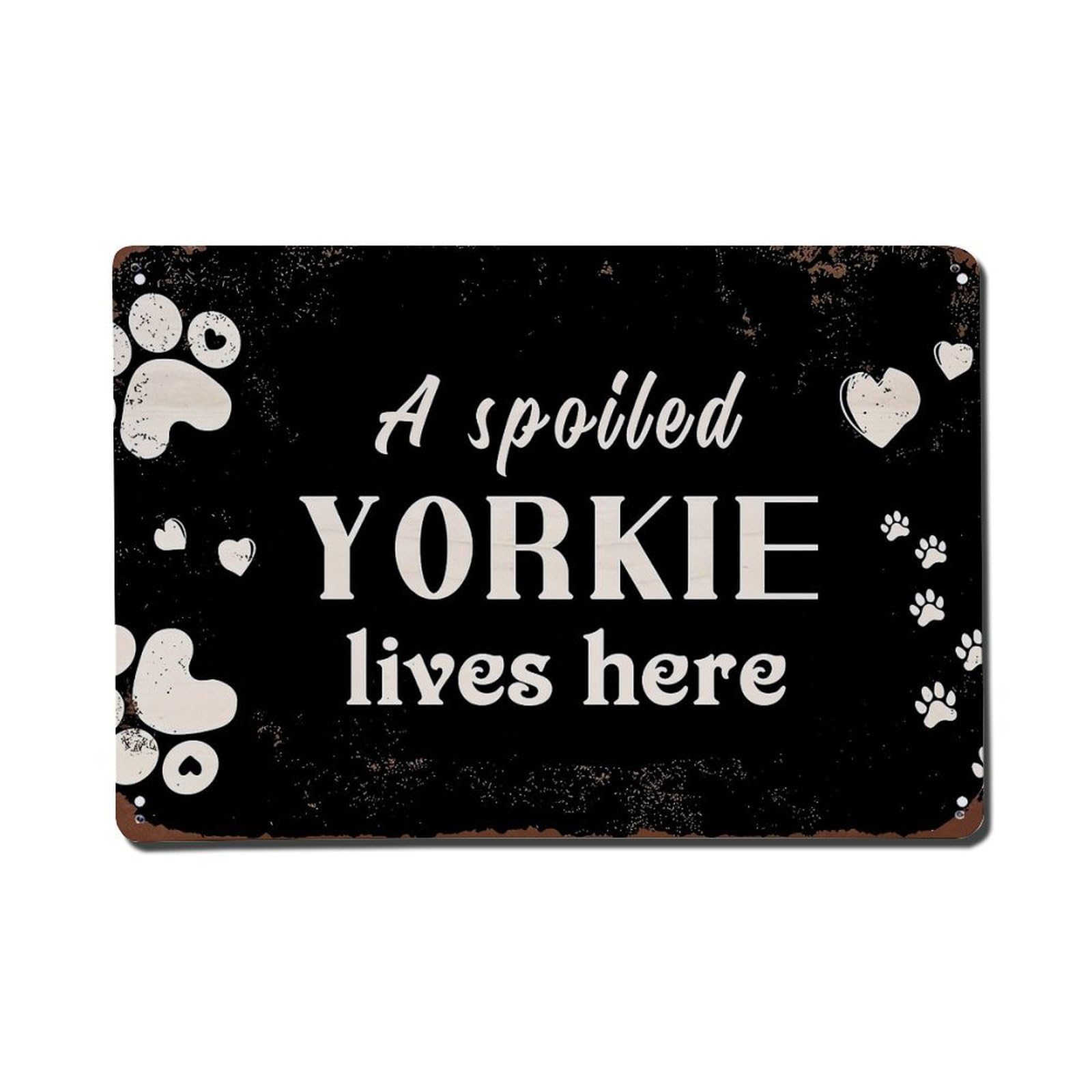 Paw Prints Hearts Yorkie Text Vintage Tin Sign Retro Metal Wall Decor Metal Poster, Home Bar Garage Farmhouse Cafe Wall Art Decoration 8x12Inches