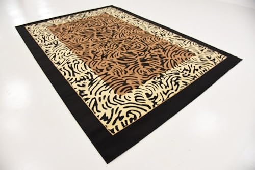 Miniatura 2 de Unique Loom Wildlife Collection - Alfombra de área inspirada en animales con diseño de bordes de tigre, 7' 0" x 10' 0", marrón claronegro