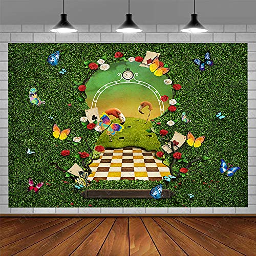 Emdspr 7X5Ft Wonderland Backdrop Party Butterfly Fantasy Fairy Tale Green Grass Gate To Wonderland Photo Booth Photography Background Photo Studio Prop Seamless Vinyl Bjrlpr82 #TOP12