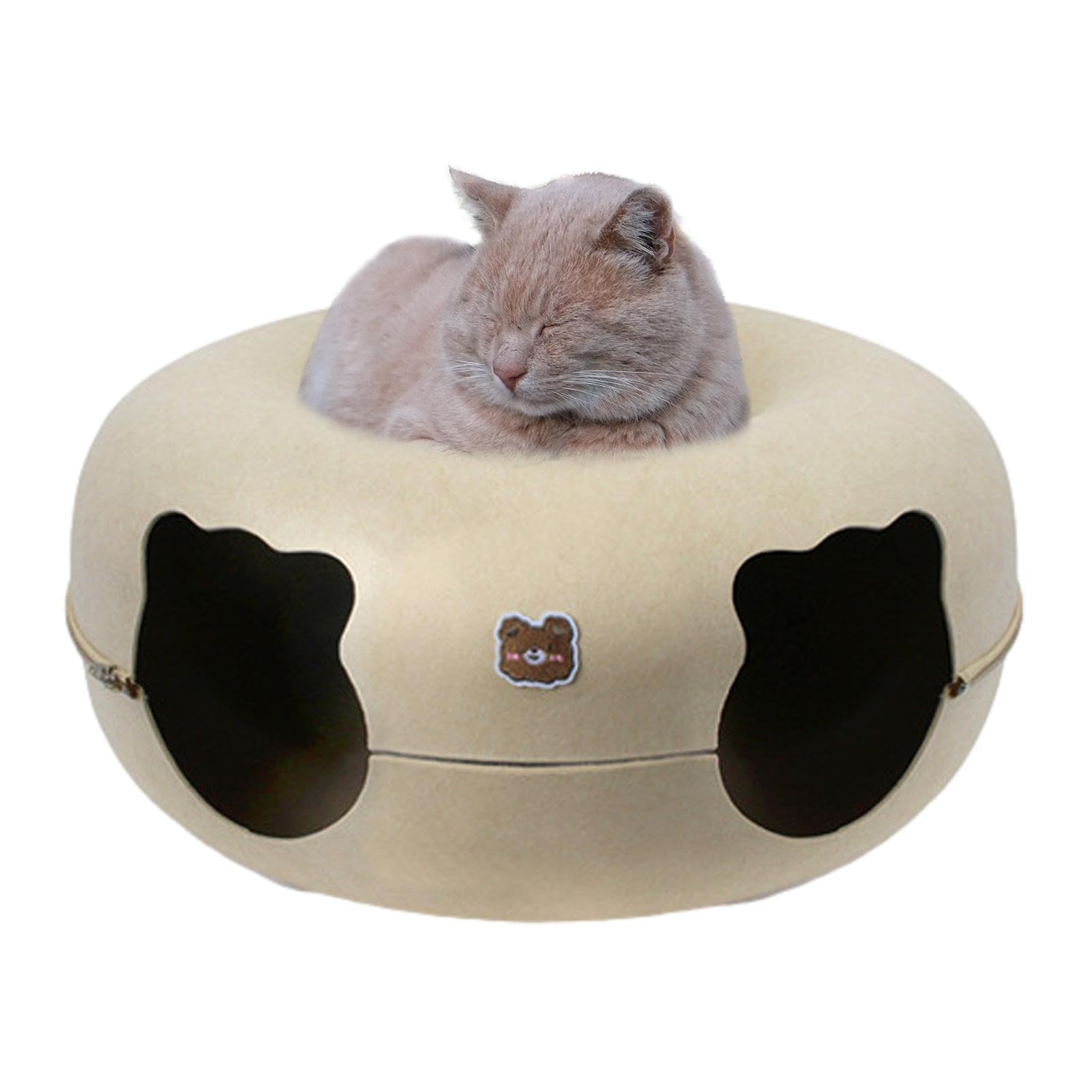 DranngCat Tunnel Cave - Felt Cat Donut Cave and Bed | Cat Hideaway, Large Circle Tunnel Cat Bed Cave for Small Pets, Rabbits, Kittens Naps and Playtime