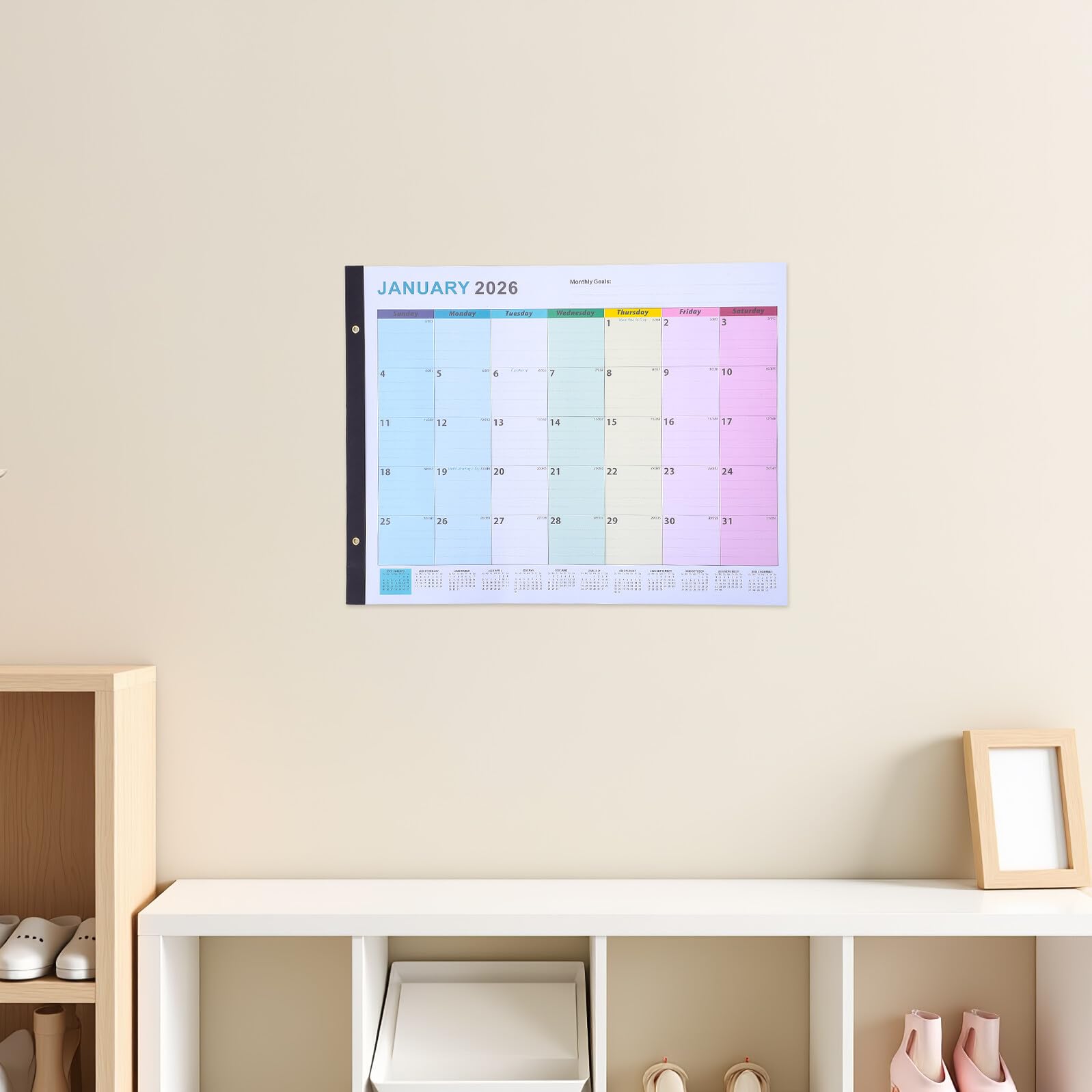 Hemobllo Calendario de Pared Planificador Mensual Vertical Grande para Organizar el Hogar y Oficina Calendario Anual Colgante