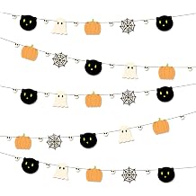 2pcs Halloween Party Banner, 9.84ft Pre-Strung Pumpkin Ghost Spiderweb Skull Black Cat Banner Hanging Summerween Garland Sign for Fall Halloween Boo Birthday Party Decorations