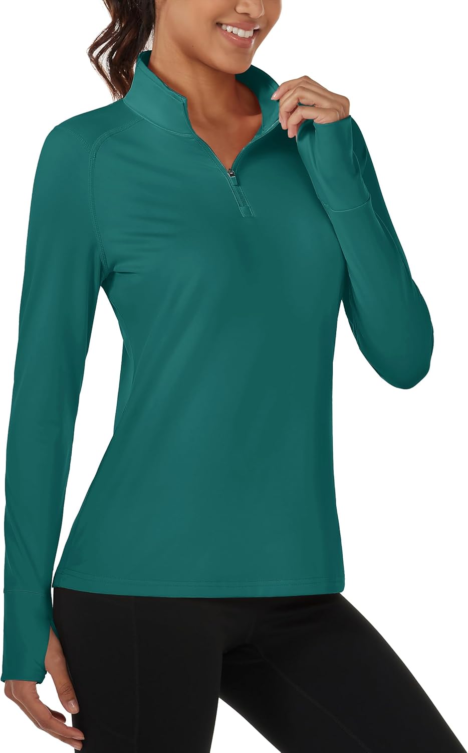 MAGCOMSEN Quarter Zip Pullover Women Fleece Shirt Thermal Long Sleeve Athletic Running Tops Thumb Hole