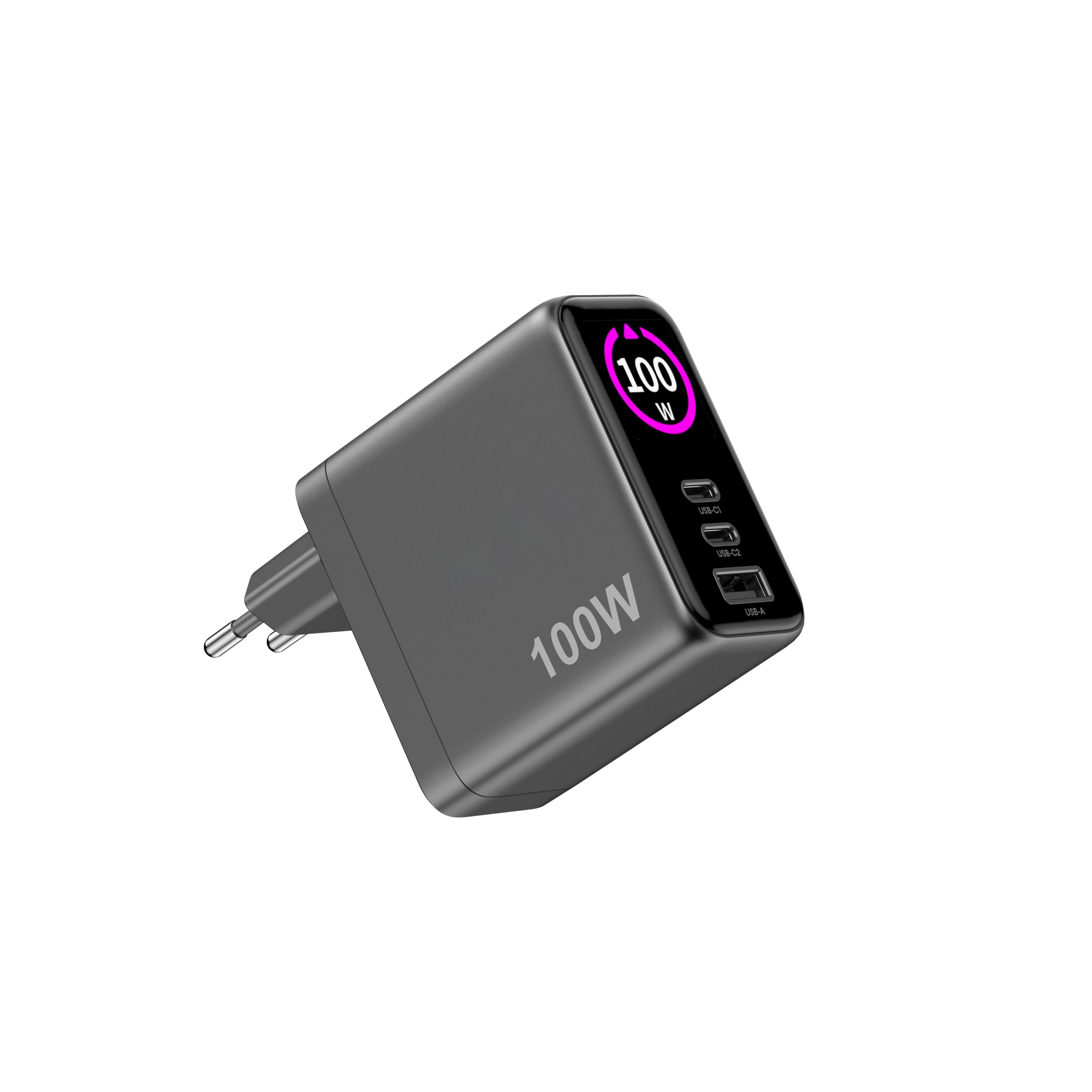 Celly - GaN Ladegerät 100 W mit LED-Display und 3 USB-C-/USB-A-Anschlüssen, ultraschnelles Aufladen für mehrere Geräte
