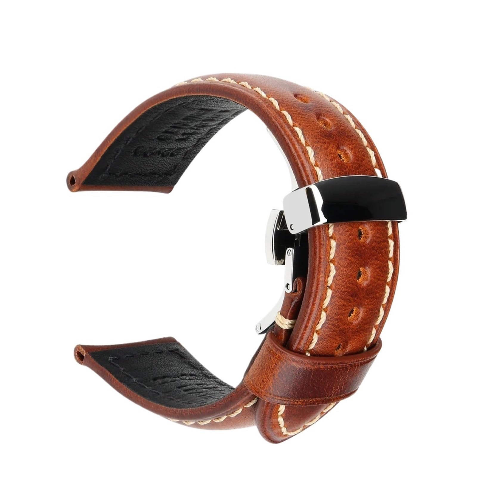 FYYFS Ręcznie robiony pasek do zegarka, 20 mm 22 mm 24 mm Vintage prawdziwy skórzany pasek z klamrą motylkową, pasek do smartwatcha kompatybilny z Panerai(HD Light Brown, 19 mm)