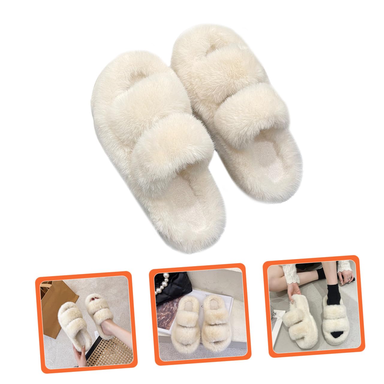 Pantofole da Casa da Donna Soffici in Peluche, Suola in Gomma | 1 Paio, Bianco, per Interni e Casa, Stile Curato, Adatte ad Autunno e Inverno