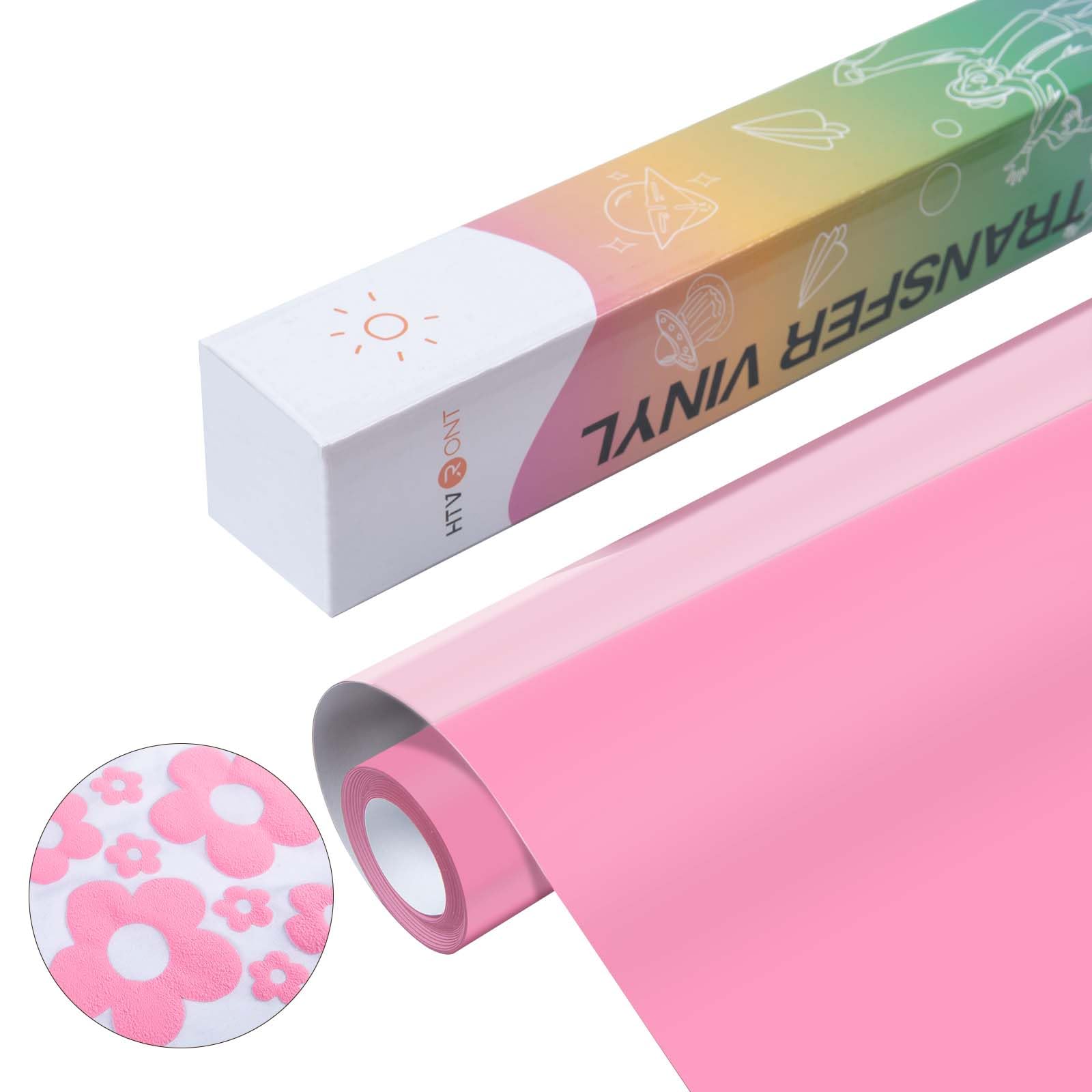 HTVRONT Puff Vinyl Heat Transfer, Light Pink, 10" x 6ft | 3D Puff Foaming, Iron on Vinyl for T-Shirt, Compatible with Cricut Cutting Machine, Colorful Puffy HTV