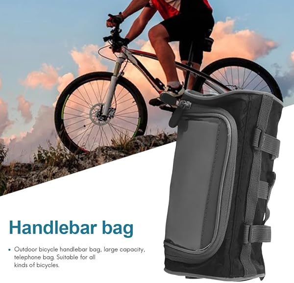 1 x Bicycle Handlebar Bag, Handlebar Bag with Touch Screen PVC Bag, Waterproof Bike Frame Bag with Function, Front Bicycle Bag - 5
