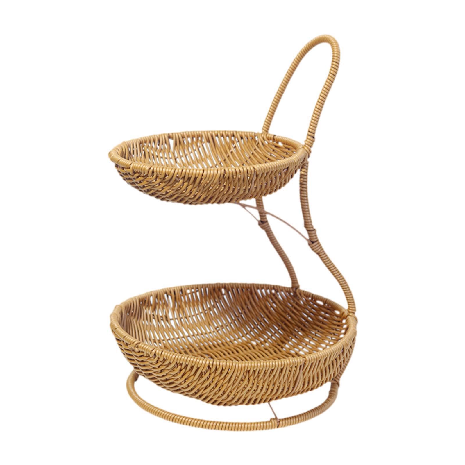 TWISAXC Innovative Kitchen Storage Basket Stand Organizing Fruits Bread And Snacks On Countertops Imitation Rattan Weaving Basket With Stand Is Made Of Pp Countertop Fruit