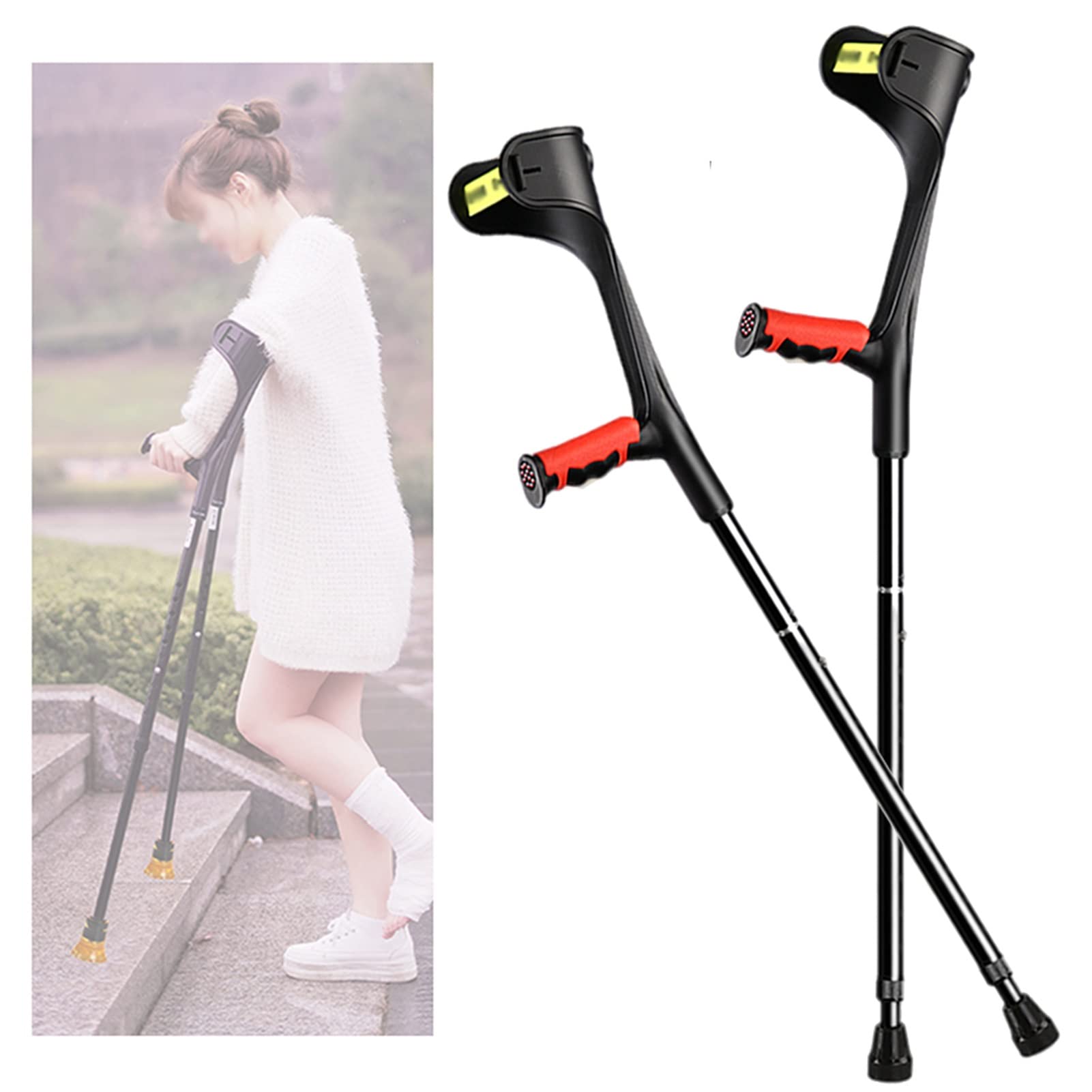 Muletas de Codo Plegables Ergonómicos(x2 uds),Muletas Ortopédicas de Aluminio para Adulto,Regulables en Altura,con Soporte para Codo en Forma de U y Reflector(Soporta Hasta 100kg) ( Color : Black )